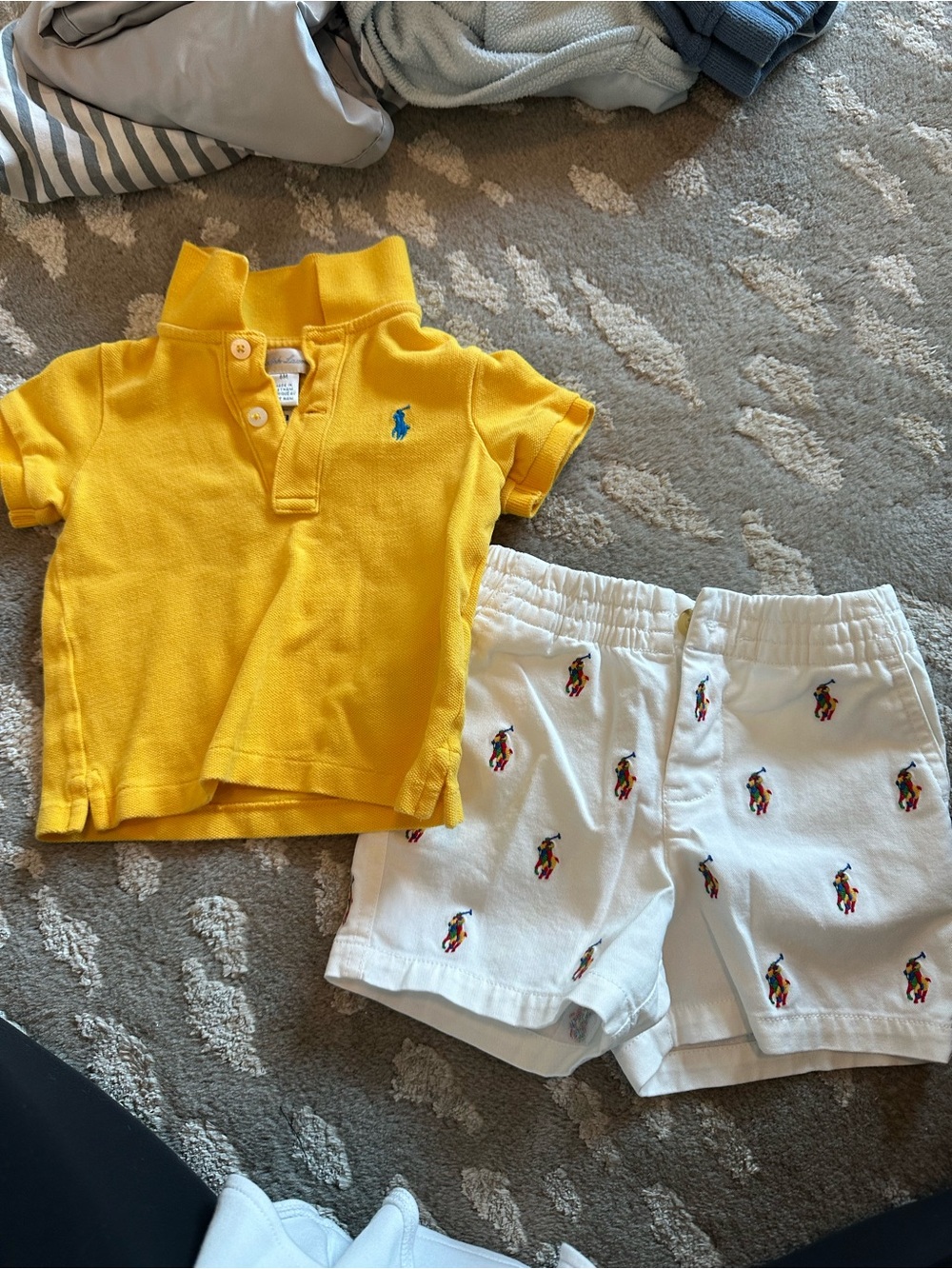Ralph Lauren Bright Yellow Polo with White Pony-Embroidered Shorts Set